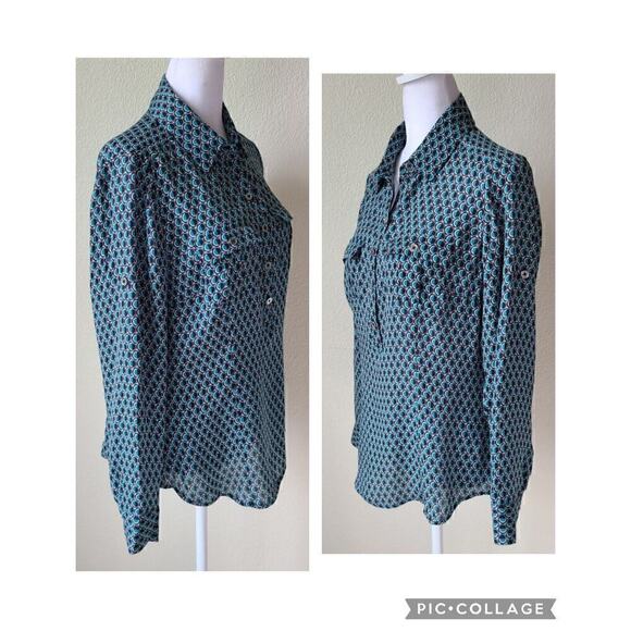 WHBM Silk Popover Blouse Shirt 8P Petite Academia Preppy Roll Tab Sleeve Office - Picture 5 of 12